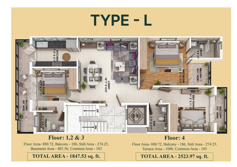 Floor Plan, rof-pravasa 3.5 Bedroom 1950 Sq.Ft. Builder Floor In Sector 88a Gurgaon 9047412