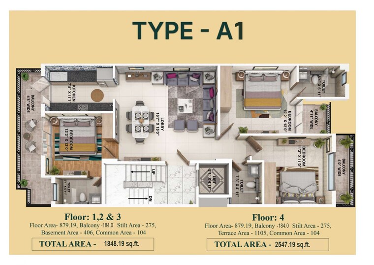 Floor Plan, rof-pravasa 3.5 Bedroom 1950 Sq.Ft. Builder Floor In Sector 88a Gurgaon 9047412