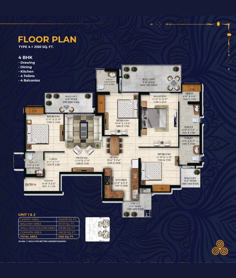 Floor Plan, noida extension 4 Bedroom 2150 Sq.Ft. Apartment In Noida Extension Greater Noida 9048107