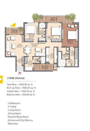 Floor Plan in 3 BHK Apartment at Prateek Canary, Sector 150 – for Sale