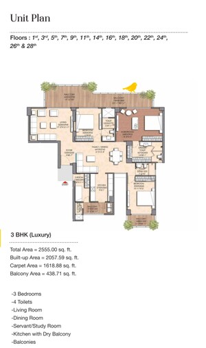 Floor Plan in 3 BHK Apartment at Prateek Canary, Sector 150 – for Sale
