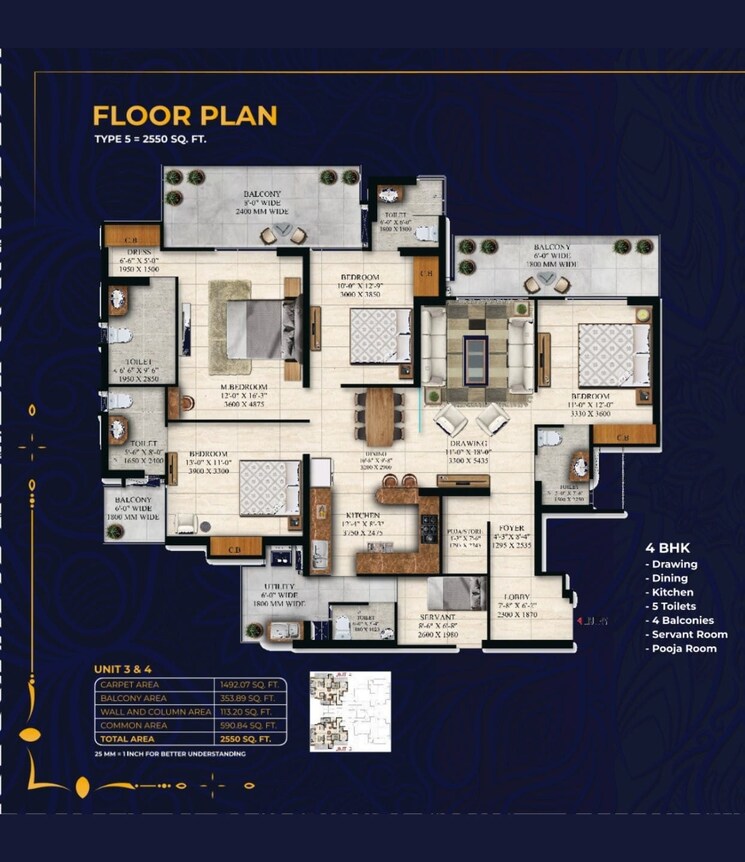 Floor Plan, irish-platinum 4 Bedroom 2550 Sq.Ft. Apartment In Sector 10 Greater Noida Greater Noida 9048281