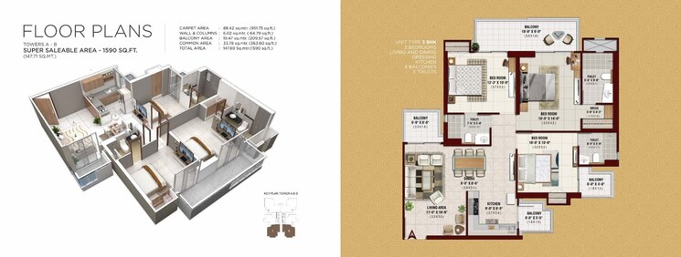 Floor Plan, irish-pearls 3 Bedroom 1590 Sq.Ft. Apartment In Tech Zone 4 Greater Noida Greater Noida 9048368