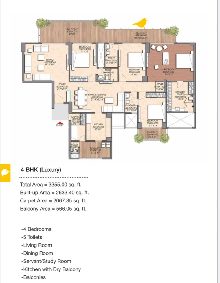 Floor Plan, prateek-canary 4 Bedroom 3355 Sq.Ft. Apartment In Sector 150 Noida 9048634