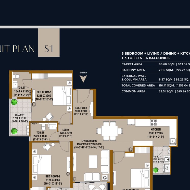 Floor Plan, ska-estate 3 Bedroom 1450 Sq.Ft. Apartment In Eta Ii Greater Noida Greater Noida 9050157