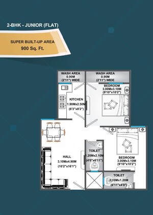 Floor Plan in 2 BHK Apartment at Maa Vaishnav Sunrise Heights, Hoshangabad – for Sale