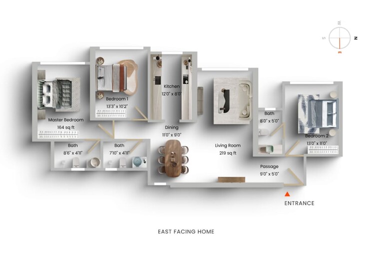 Floor Plan, k-raheja-vistas 3 Bedroom 1139 Sq.Ft. Apartment In Powai Mumbai 9051081