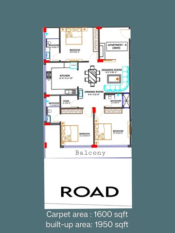 Floor Plan in 3 BHK Apartment at Ganga Nagar – for Sale