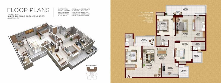 Floor Plan, irish-pearls 4 Bedroom 1990 Sq.Ft. Apartment In Tech Zone 4 Greater Noida Greater Noida 9051119