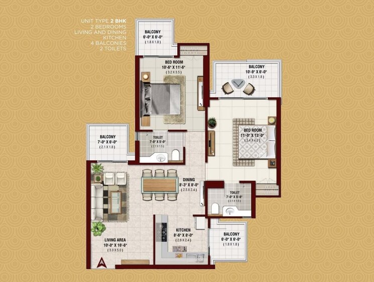Floor Plan, irish-pearls 2 Bedroom 1100 Sq.Ft. Apartment In Tech Zone 4 Greater Noida Greater Noida 9051120