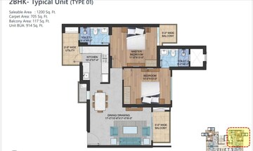 Floor Plan in 2 BHK Apartment at Imperia Armada, Sector 25 Yamuna Expressway – for Sale