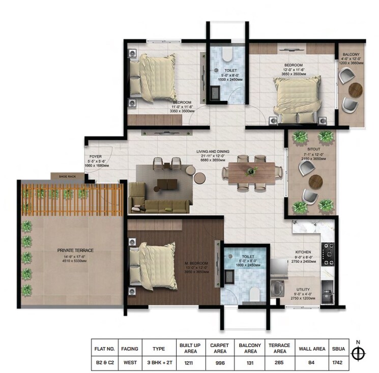 Floor Plan, capstone-ventara-residences 3 Bedroom 1610 Sq.Ft. Apartment In Chambenahalli Bangalore 9055588