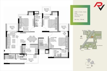Floor Plan in 3 BHK Apartment at Experion The Heart Song, Sector 108 – for Sale
