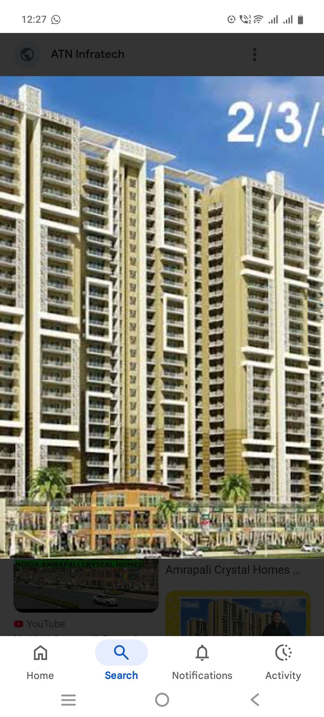 3 BHK + Pooja Room,Study Room 1700 Sq.Ft. Apartment in Amrapali Crystal Homes