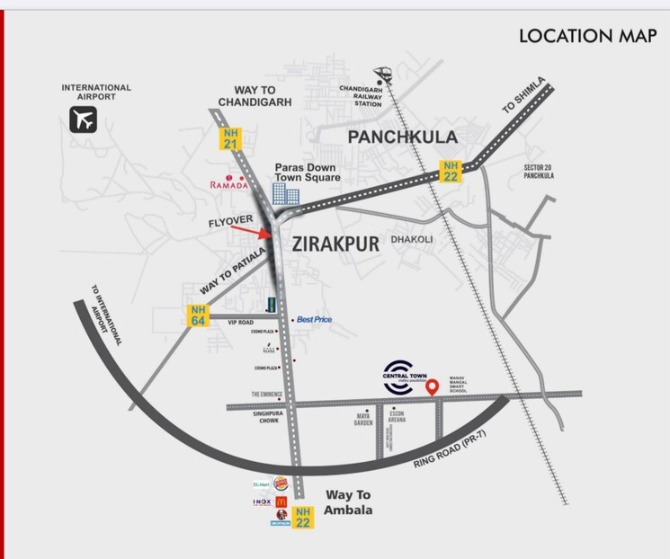 Map Location, central-town  150 Sq.Yd. Plot In Vip Road Zirakpur 9061069