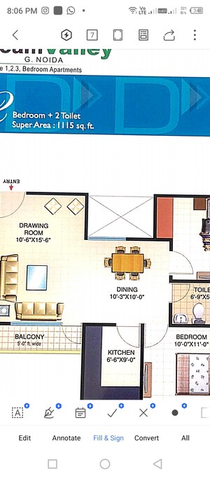 Floor Plan in 2.5 BHK Apartment at Amrapali Dream Valley, Tech Zone 4 Greater Noida – for Sale