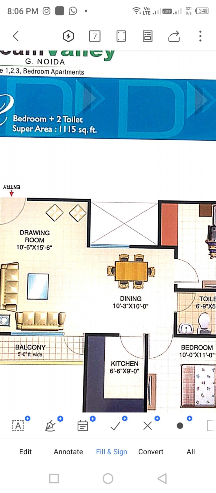 Floor Plan, amrapali-dream-valley 2.5 Bedroom 1115 Sq.Ft. Apartment In Tech Zone 4 Greater Noida Greater Noida 9062640