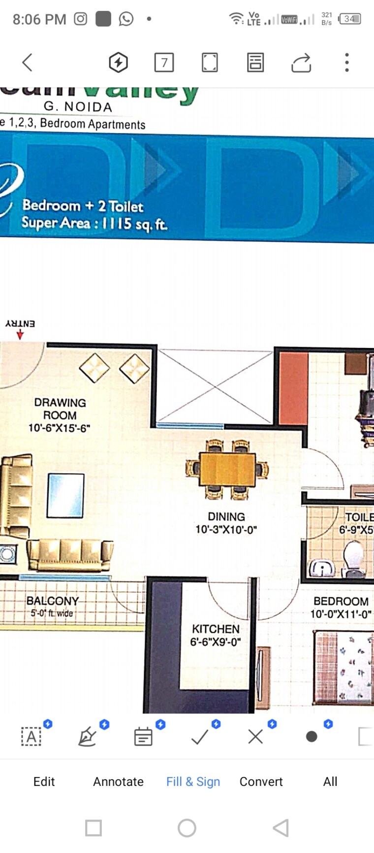 Floor Plan, amrapali-dream-valley 2.5 Bedroom 1115 Sq.Ft. Apartment In Tech Zone 4 Greater Noida Greater Noida 9062640