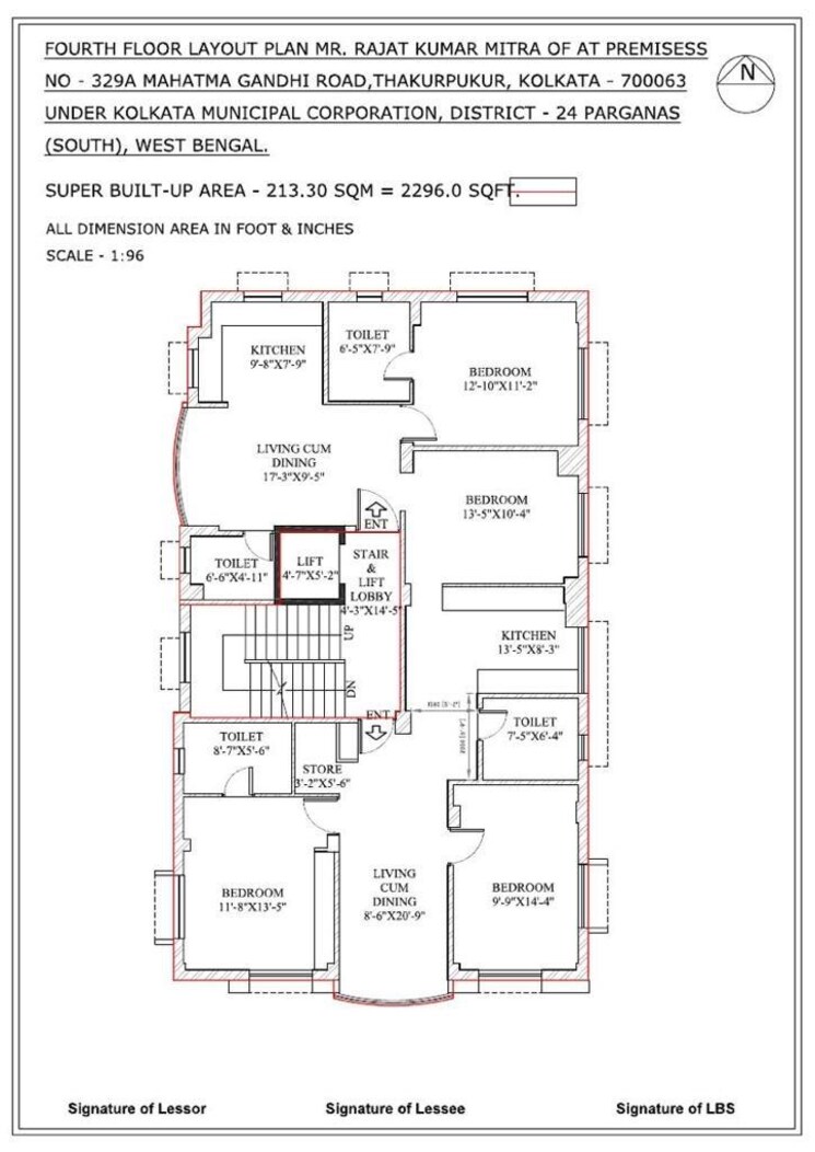 Floor Plan, mahatma gandhi road 4 Bedroom 2296 Sq.Ft. Apartment In Mahatma Gandhi Road Kolkata 9062940