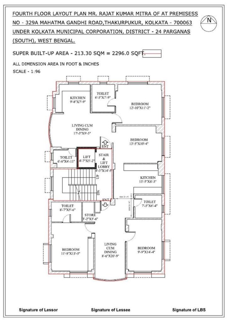 Floor Plan, mahatma gandhi road 4 Bedroom 2296 Sq.Ft. Apartment In Mahatma Gandhi Road Kolkata 9062940