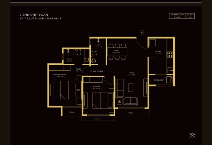 Floor Plan, kabra-tiara 2 Bedroom 672 Sq.Ft. Apartment In Malad East Mumbai 9064053