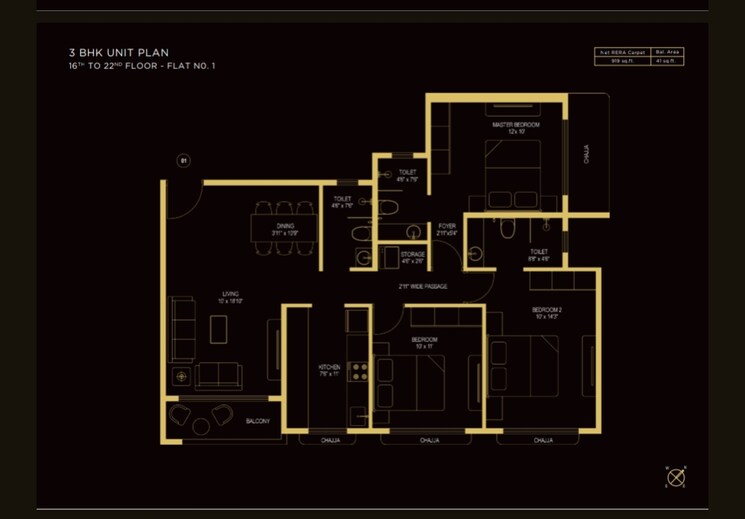 Floor Plan, kabra-tiara 3 Bedroom 970 Sq.Ft. Apartment In Malad East Mumbai 9064118