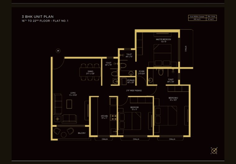 Floor Plan, kabra-tiara 3 Bedroom 970 Sq.Ft. Apartment In Malad East Mumbai 9064118