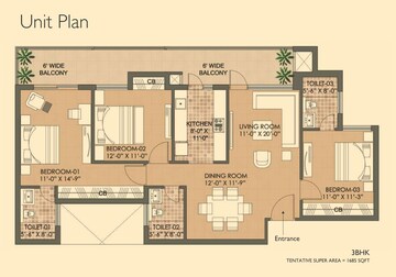 Floor Plan in 3 BHK Apartment at Omaxe Royal Residency Faridabad, Sector 79 – for Rent