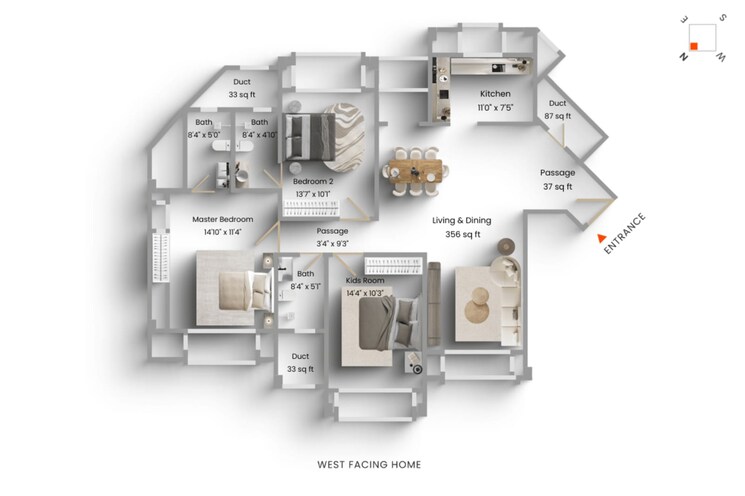 Floor Plan, hiranandani-gardens-eldora 3 Bedroom 1490 Sq.Ft. Apartment In Powai Mumbai 9065908