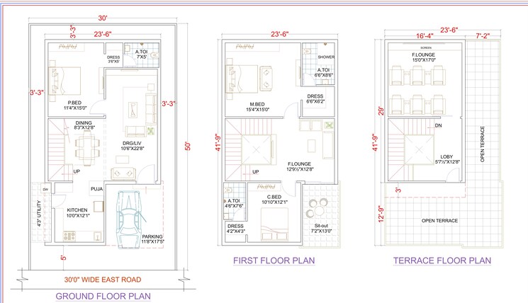 Floor Plan, krishna reddy pet 3 Bedroom 2507 Sq.Ft. Villa In Krishna Reddy Pet Hyderabad 9066132
