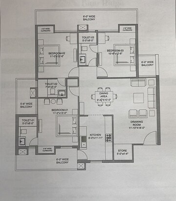 Floor Plan in 3 BHK Apartment at Sector 20 – for Sale
