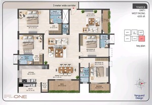 Floor Plan in 4 BHK Apartment at SAS Diamond Towers, Financial District – for Sale