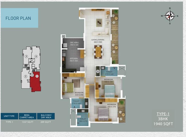 Floor Plan, viyyur 3 Bedroom 2500 Sq.Ft. Apartment In Viyyur Thrissur 9069046