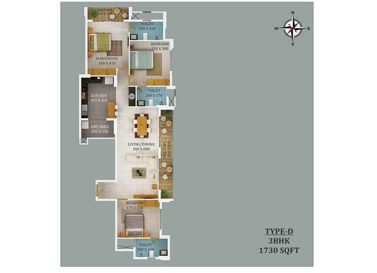 Floor Plan, viyyur 3 Bedroom 2500 Sq.Ft. Apartment In Viyyur Thrissur 9069046