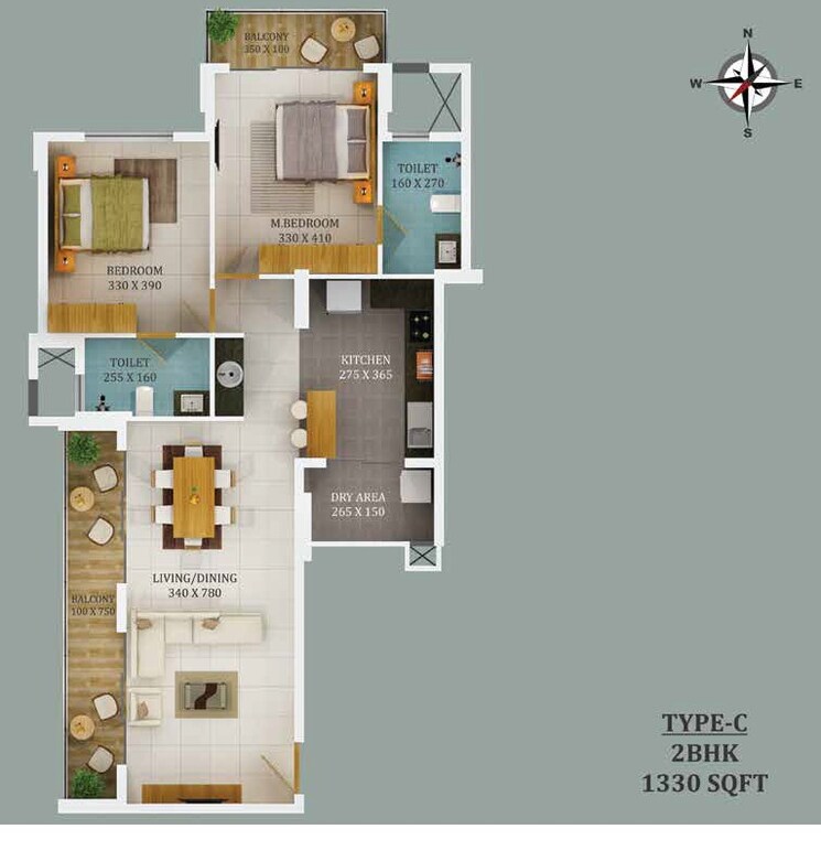 Floor Plan, viyyur 3 Bedroom 2500 Sq.Ft. Apartment In Viyyur Thrissur 9069046