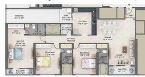 Floor Plan in 3 BHK Apartment at Supreme Estia Phase 1, Baner – for Sale