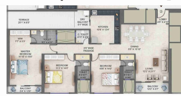Floor Plan, supreme-estia-phase-1 3 Bedroom 1595 Sq.Ft. Apartment In Baner Pune 9072846
