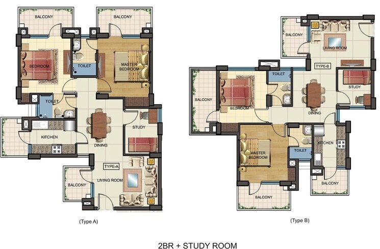 Floor Plan, klj-greens 2 Bedroom 1279 Sq.Ft. Apartment In Sector 77 Faridabad 9074652
