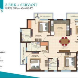 Floor Plan in 3 BHK Apartment at Gandharva Imperial Crest, Amar Shaheed Path – for Sale
