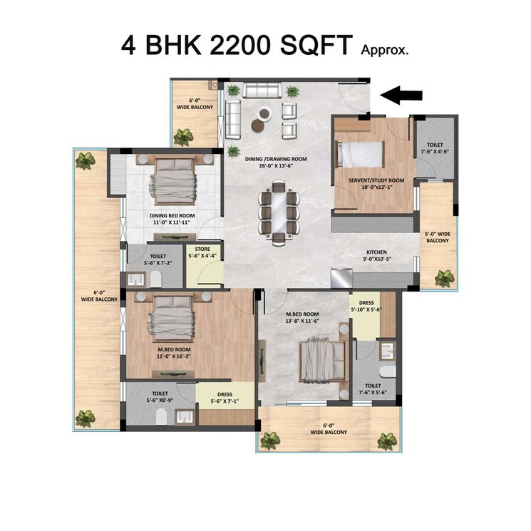 Floor Plan, international airport road 4 Bedroom 2250 Sq.Ft. Apartment In International Airport Road Zirakpur 9076154
