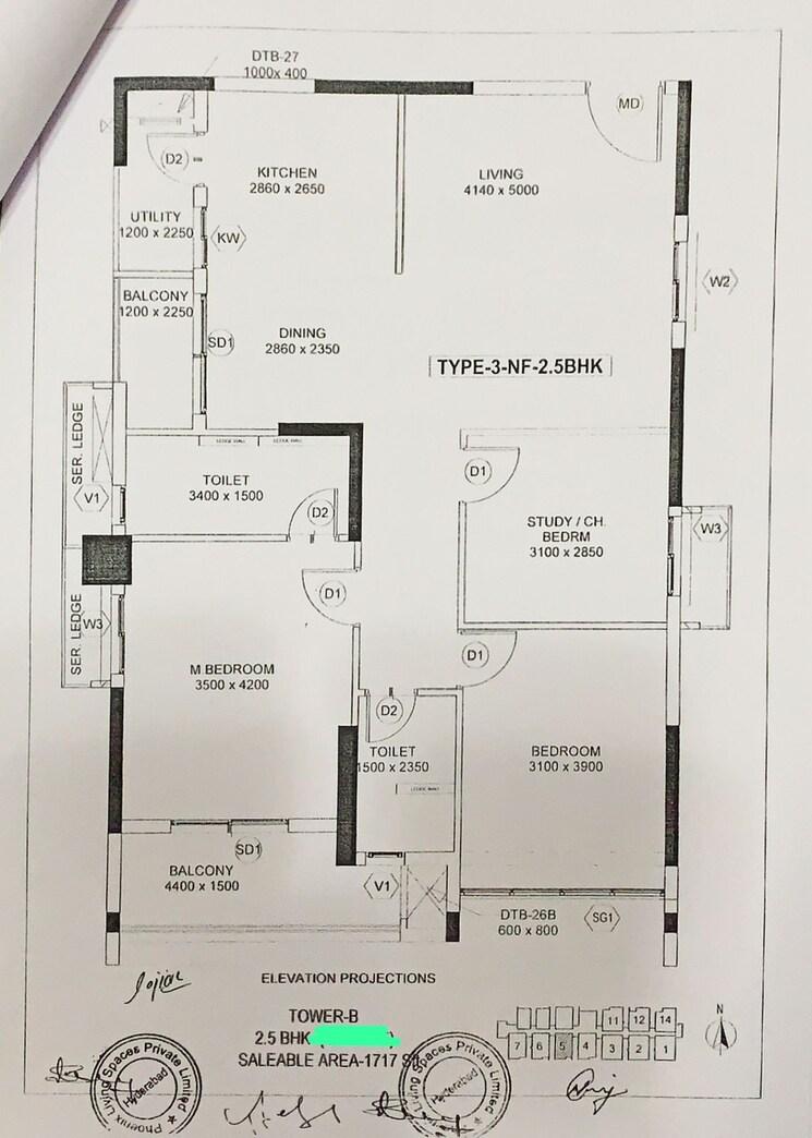 Floor Plan, golf-edge 2.5 Bedroom 1717 Sq.Ft. Apartment In Gachibowli Hyderabad 9076766