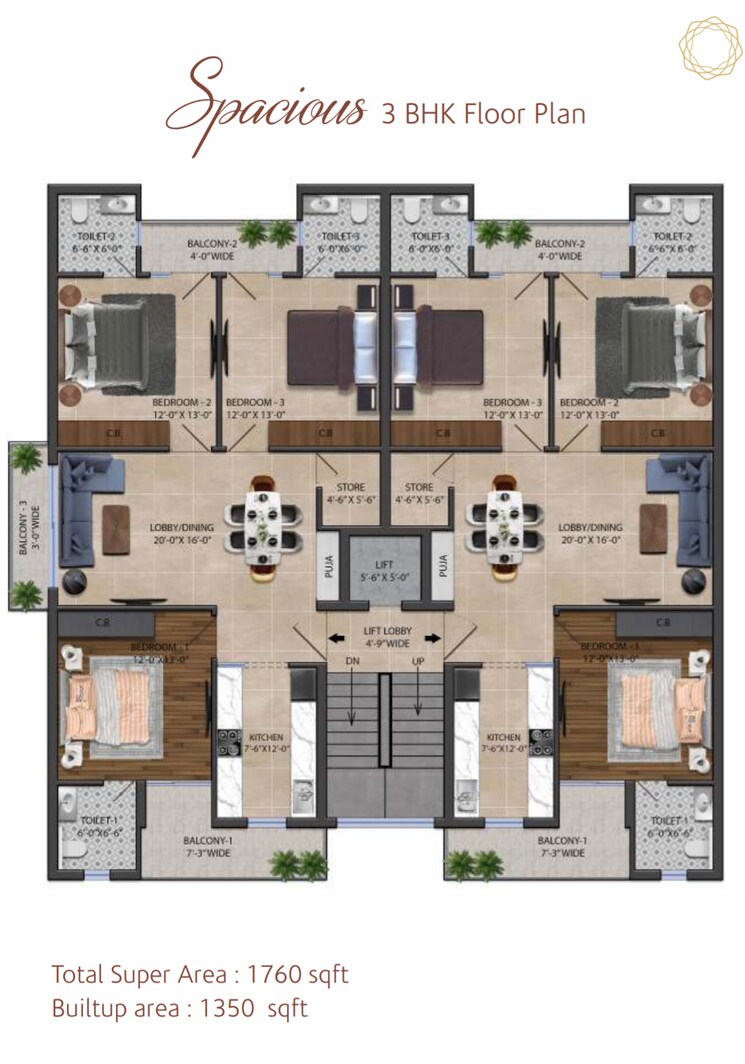 Floor Plan, aura-homes 3 Bedroom 1760 Sq.Ft. Apartment In Patiala Road Zirakpur 9077484