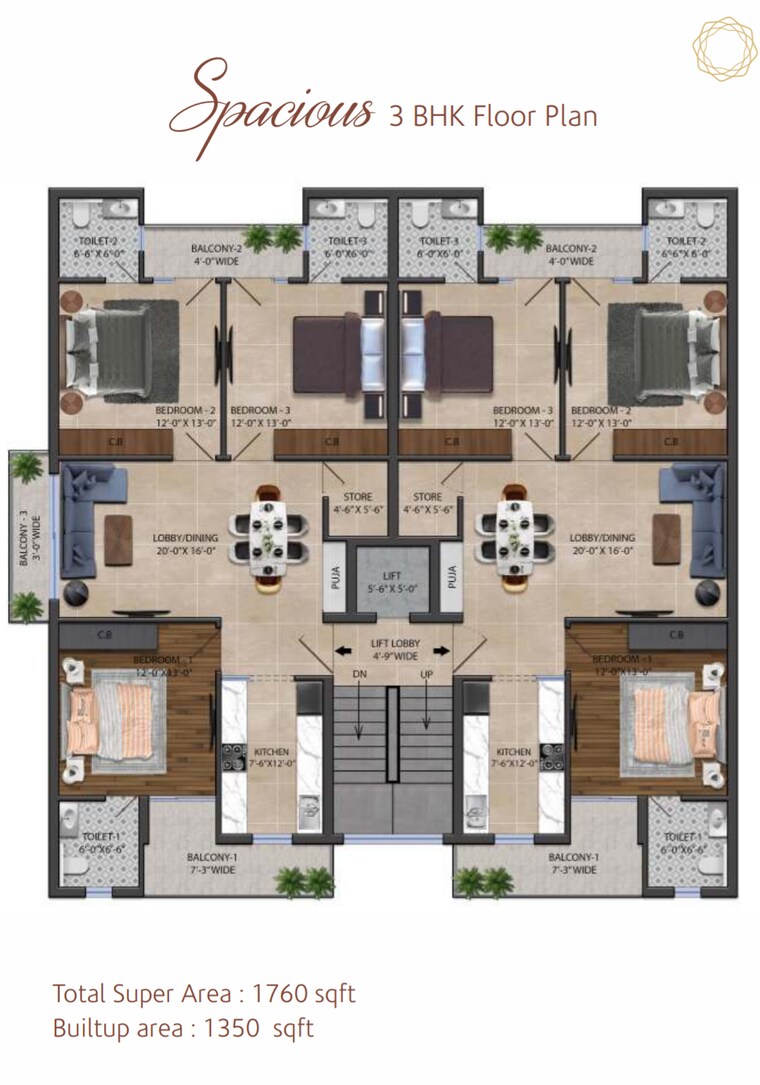 Floor Plan, aura-homes 3 Bedroom 1760 Sq.Ft. Apartment In Patiala Road Zirakpur 9077484