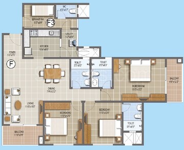 Floor Plan in 3.5 BHK Apartment at Puravankara Palm Beach, Hennur – for Rent