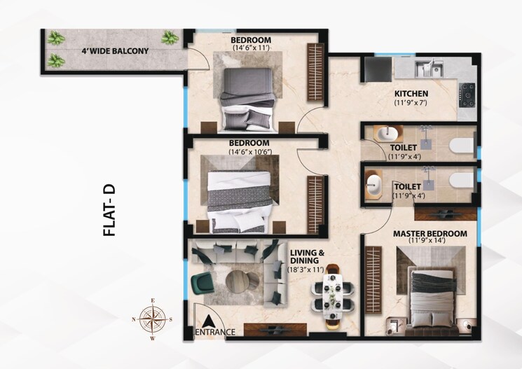 Floor Plan, pradhan nagar 3 Bedroom 1238 Sq.Ft. Apartment In Pradhan Nagar Siliguri 9079725
