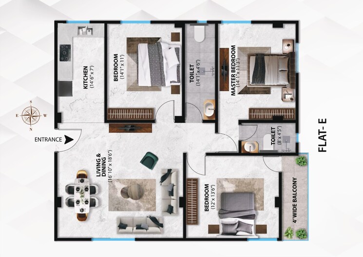 Floor Plan, pradhan nagar 3 Bedroom 1238 Sq.Ft. Apartment In Pradhan Nagar Siliguri 9079725