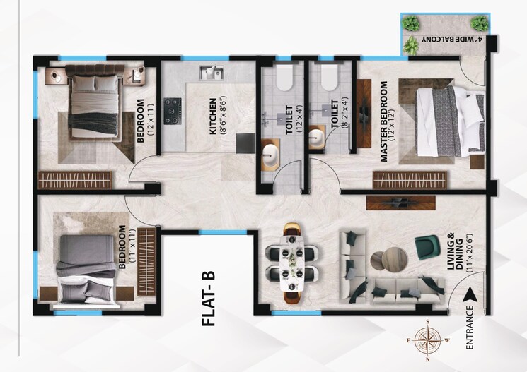 Floor Plan, pradhan nagar 3 Bedroom 1238 Sq.Ft. Apartment In Pradhan Nagar Siliguri 9079725