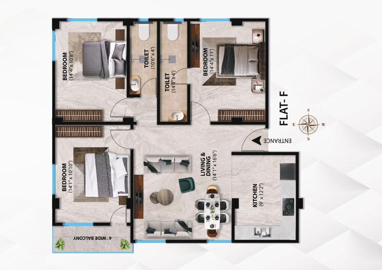 Floor Plan, pradhan nagar 3 Bedroom 1238 Sq.Ft. Apartment In Pradhan Nagar Siliguri 9079725