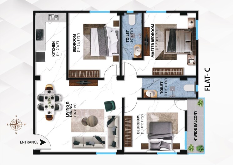 Floor Plan, pradhan nagar 3 Bedroom 1238 Sq.Ft. Apartment In Pradhan Nagar Siliguri 9079725