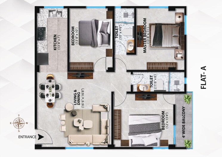 Floor Plan, pradhan nagar 3 Bedroom 1238 Sq.Ft. Apartment In Pradhan Nagar Siliguri 9079725